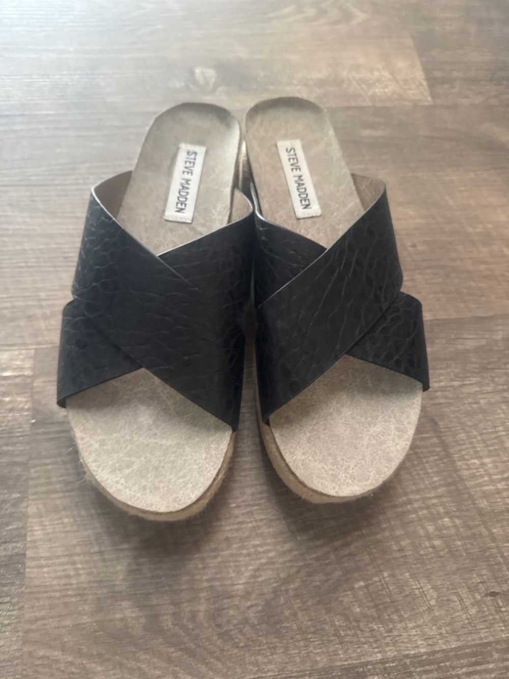 Steve Madden Black Crisscross Slide Sandals with Textured Straps